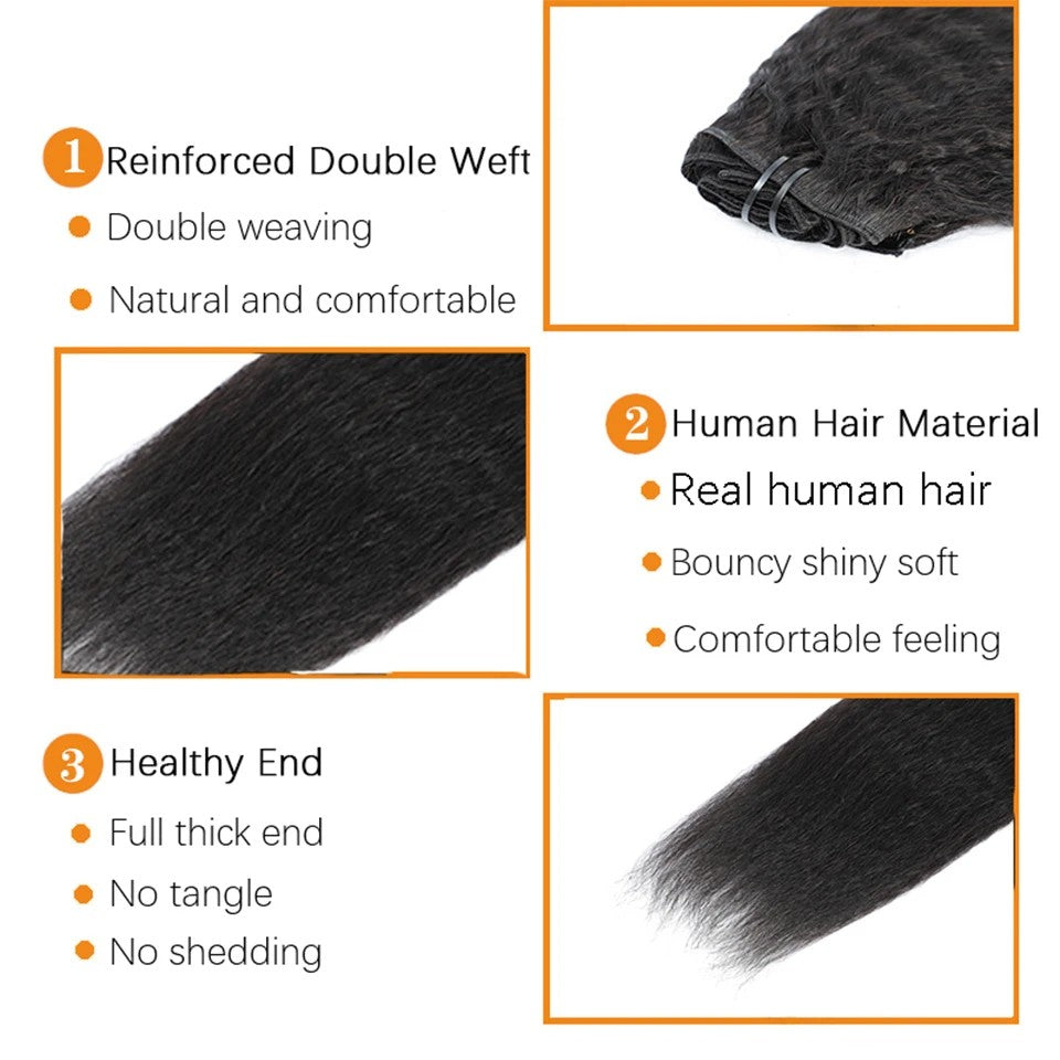 Extensões de Cabelo Humano Cacheado Liso 100% Não Processado Remy Clip-in Extensões de Cabelo com Trama Dupla de Pele Clip-in Para Mulheres Negras