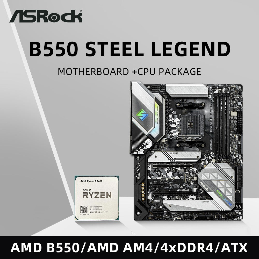 ASRock B550 Steel Legend Motherboard Set Kit with Ryzen 5 5600 CPU 4xDDR4 4733MHz M.2 NVME HDMI AMD B550 ATX AM4 Mainboard