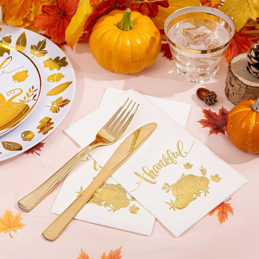 176Pcs Thanksgiving Plastic Plates Heavy Duty Thanksgiving Plates Thanksgiving Disposable Dinnerware Set include 50 Plates75 Si