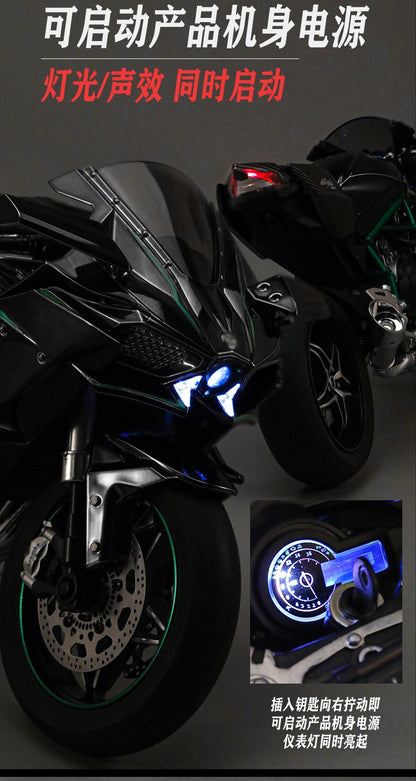 Pulverizador 1:6 Kavvasaki Racing Ninja 500 H2R Simulação de Motocicleta Luz de Som Coleção de Presentes para Crianças Velozes e Furiosos Display de valor