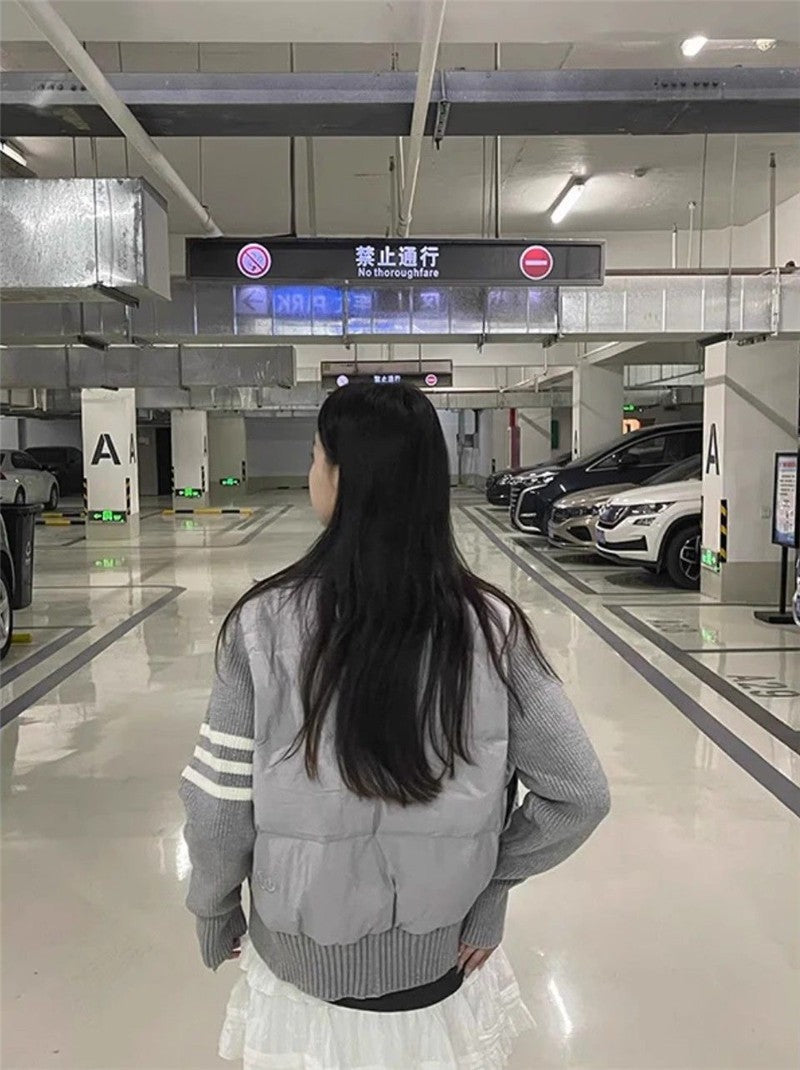 Little Women's Wear Knitted Stitching Coat Down Cotton-padded Short Female 2025 Winter Casual Jacket Loose Collar Thick Overwear