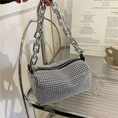 Luxury Rhinestone Bucket Bag Glitter Chain Prom Purse Women's Dinner Package Fashion Female Shoulder Bag
