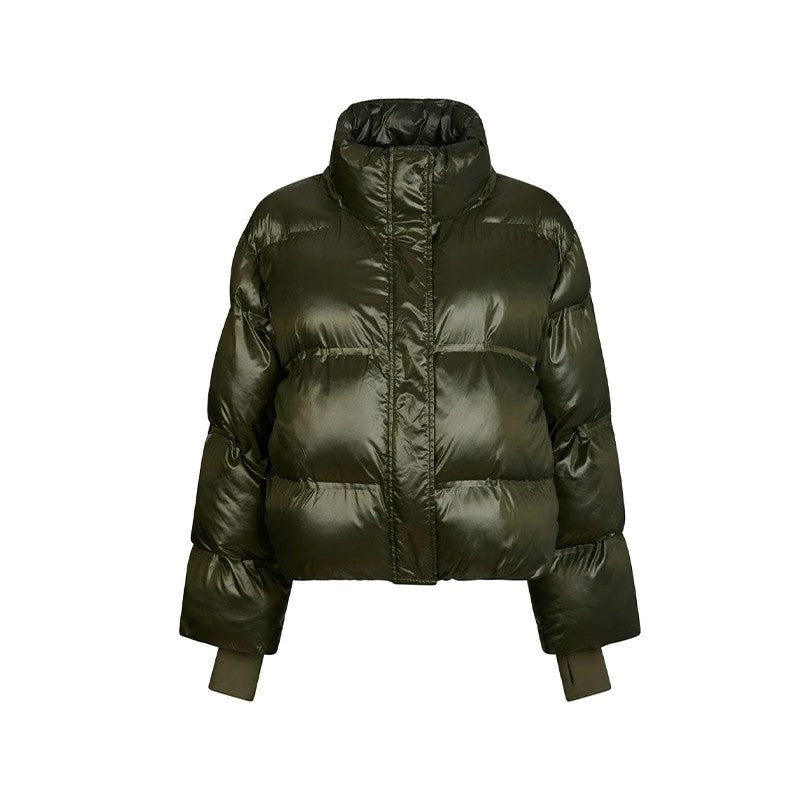 Fashion Glossy Padded Jacket Women's Solid Turtleneck Long Sleeve Warm Down Coat 2025 Autumn Winter New Lady Casual Outerwear