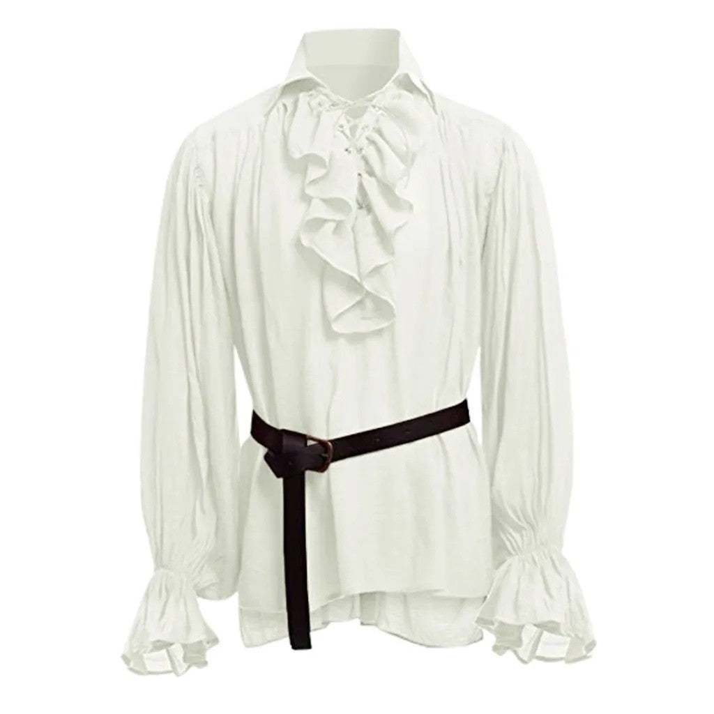 Medieval Men's Retro Performance Shirt with Belt And Puffy Sleeves Cross-Border New Style Male Fashion Historical Costume