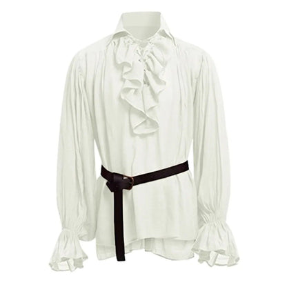 Medieval Men's Retro Performance Shirt with Belt And Puffy Sleeves Cross-Border New Style Male Fashion Historical Costume