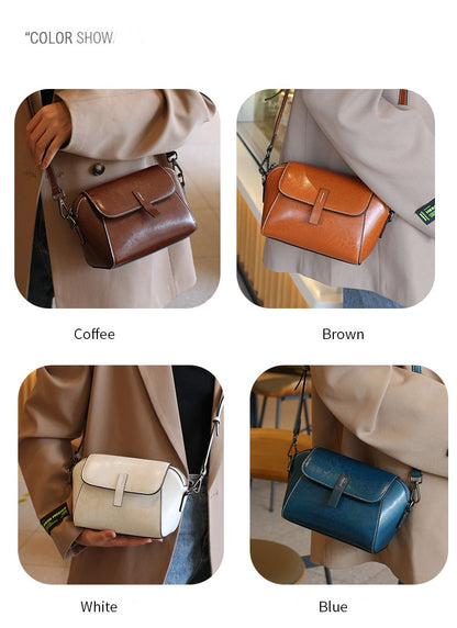 Oil Wax Cowhide Genuine Leather Crossbody Small Bag for Women Fashionable Versatile Shoulder Shell Handbag Lady Casual Phone Bag