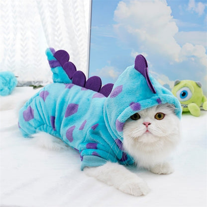 Fantasia de dinossauro de pelúcia para animais de estimação, macacão de 4 patas para gatos e cães, roupa fofa de flanela de inverno para cosplay em festas e festivais