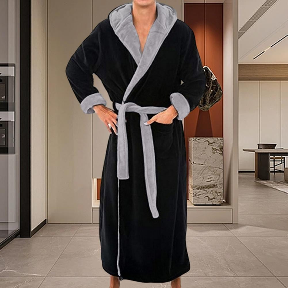 Men Hooded Bathrobe Kimono Soft Fluffy Water Absorbent  Hooded Fleece Bathrobe Shower Wrap Extra Large Bathrobe Sleepwear Lounge