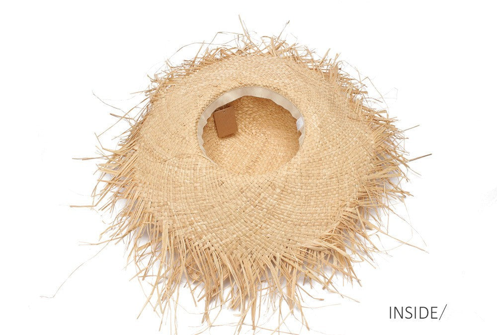 WZCX Feito à Mão Borla Feminina Chapéus de Sol de Palha Aba Larga Grande Chapéu de Palha Natural de Ráfia Panamá Praia Chapéus de Sol Para Feriado