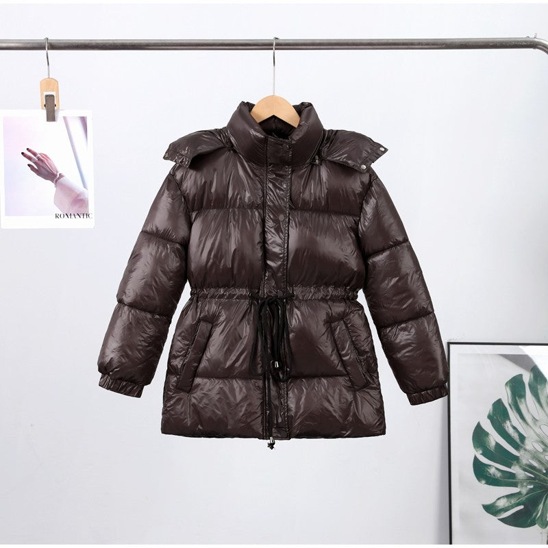 Chic Hooded Cotton Padded Jackets For Women Y2K Single Breasted Zipper Drawstring Coats 2026 Winter Pocket Long Sleeve Outerwear