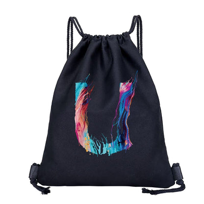 26 Initials Print Drawstring Bag Backpack Men and Women Beach Sports Travel Backpack Kid Gift Supplies Bag Portable Sundries Bag