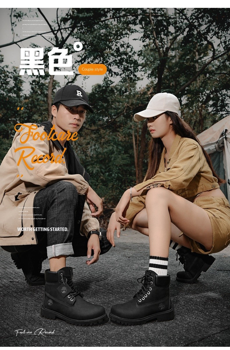 Boots Men High Top Boots High Quality Women Leather Shoes Fashion Outdoor Sneakers Men Lace Up Non-Slip Ankle Boots for Couple