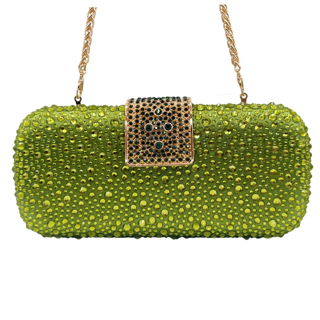 XIYUAN Women Green Crystal Evening Clutch Bag Glittering Purple Rhinestone Handbag Wedding Party Purse Full-diamond Bridal Bags