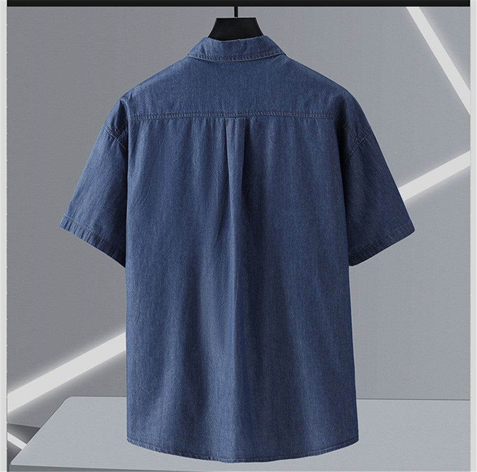 Summer Denim Shirt Men Short Sleeve Denim Shirts Jackets Male Plus Size 10XL Jean Shirts Blue Solid Color Tops Summer