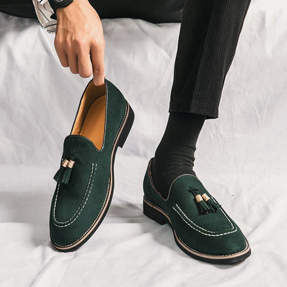 New Fashion Tassel Leather Men Shoes Slip On Loafers Round Toe Patchwork Suede Dress Shoes Man Daily Wedding Party Shoes for Man