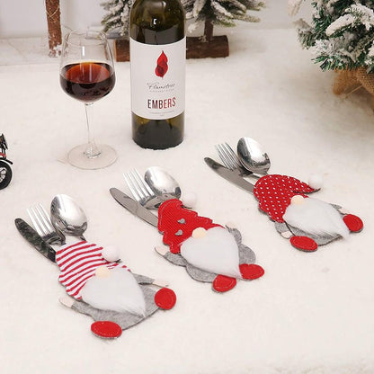 1/3pc Christmas Cutlery Set XMAS Elder Snowman Elk Doll Knife Fork Cutlery Set Cloth Art Knife And Fork Set Decoration For XMAS