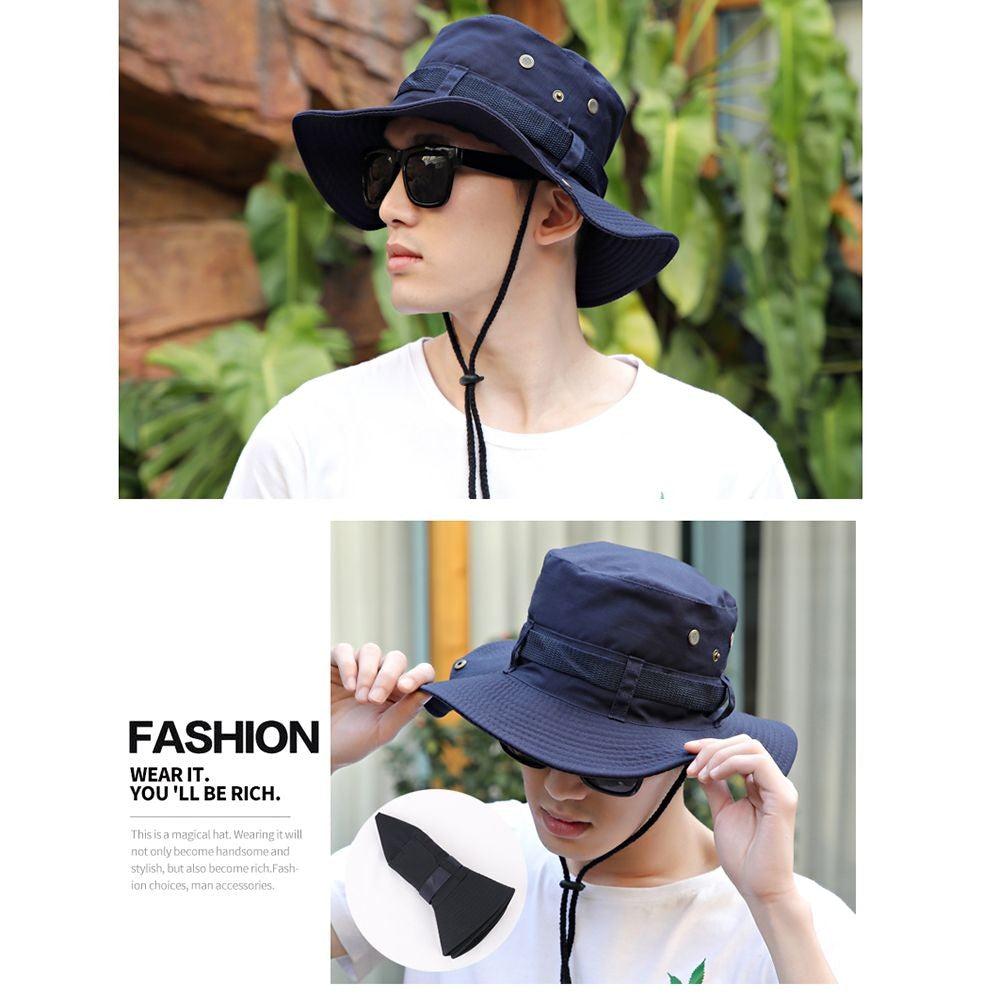Men Fishing Wide Brim Neck Flap Cover Sun Bucket Hat Hiking Cap Summer Hiking Fisherman Caps
