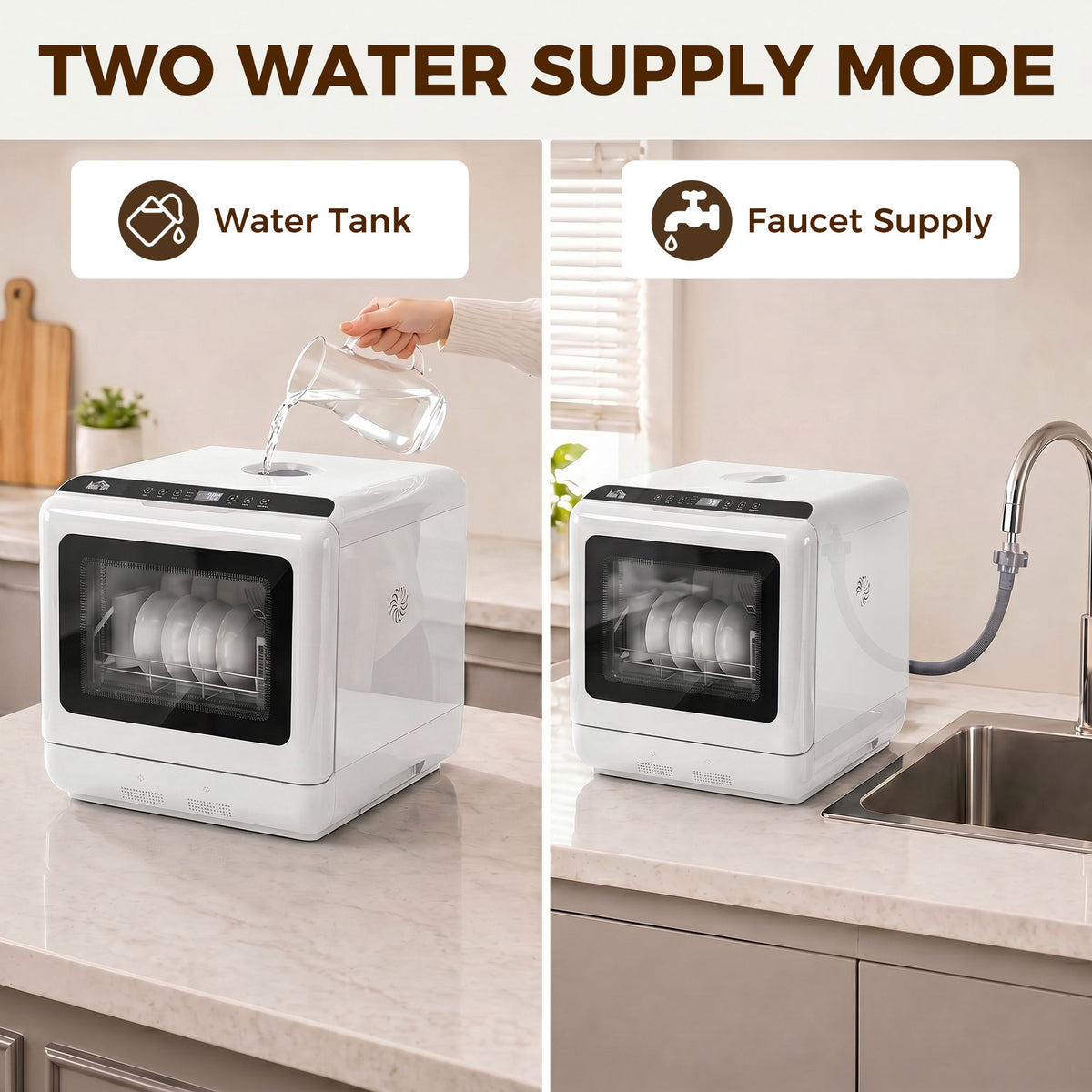 Homcom Portable Countertop Dishwasher, 6L Compact Mini Dishwasher with 1.6 Gal Built-In Water Tank, 5 Programs, Air-Dry Function, 158 ° F High-Temp, No Hookup Needed, 4 Place Settings for Apartments Rvs