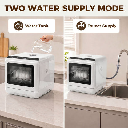 Homcom Portable Countertop Dishwasher, 6L Compact Mini Dishwasher with 1.6 Gal Built-In Water Tank, 5 Programs, Air-Dry Function, 158 ° F High-Temp, No Hookup Needed, 4 Place Settings for Apartments Rvs