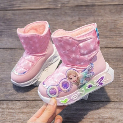 Disney Winter Children Shoes Plush Waterproof Non-Slip Girl Frozen Princess Elsa Shoes Snow Boots Fashion Warm Outdoor Boots