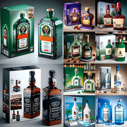 No Box Creative Whiskey Bottle Building Blocks, 3D Puzzle DIY Model Kits for Adults, Home Bar Decoration, 10 Styles Available