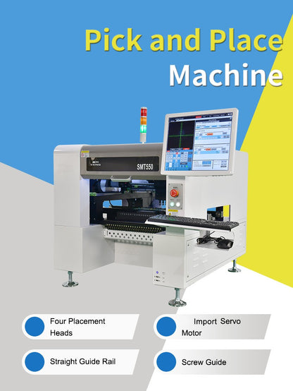 Máquina SMD para Fabricação de Circuitos Integrados SMT550 Máquina de Colocação e Seleção de Componentes Eletrônicos com 4 cabeças e 50 alimentadores