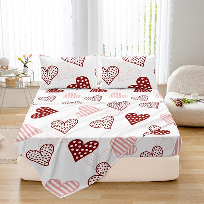 3pcs Love Print ultra-fine fiber Fitted Bed Sheet Pillowcase Set Skin Friendly Breathable Queen size bed sheet Mattress Cover