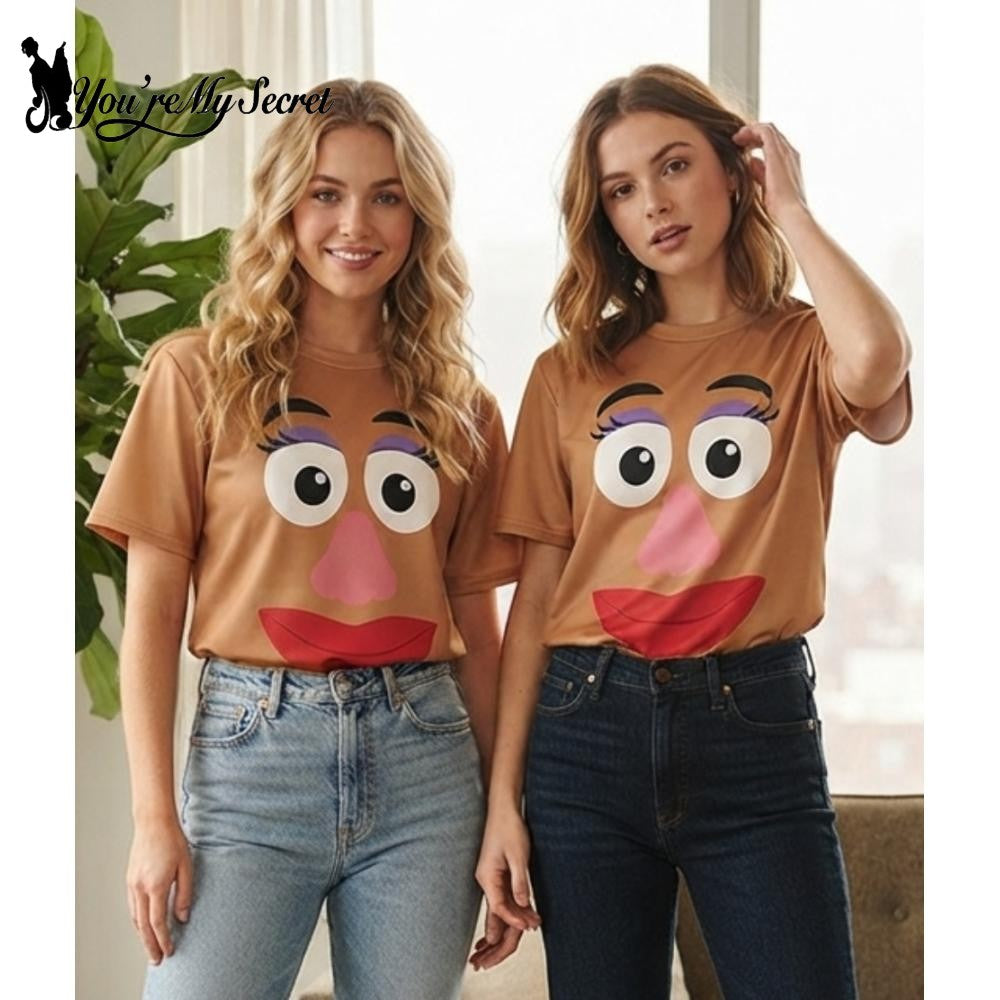 [You're My Secret] Mr. and Mrs. Potato Head Short Sleeve T-Shirt Funny Couple Cosplay Costume Halloween Party Outfit Brown Tops