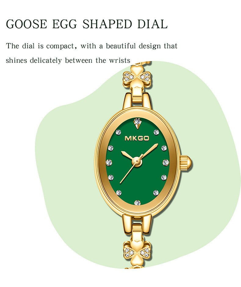 MKGO Women's Fashion Bracelet Watch Luxury Quartz Ladies Watch 30M Waterproof Premium Exquisite Emerald Crystal Female Watches