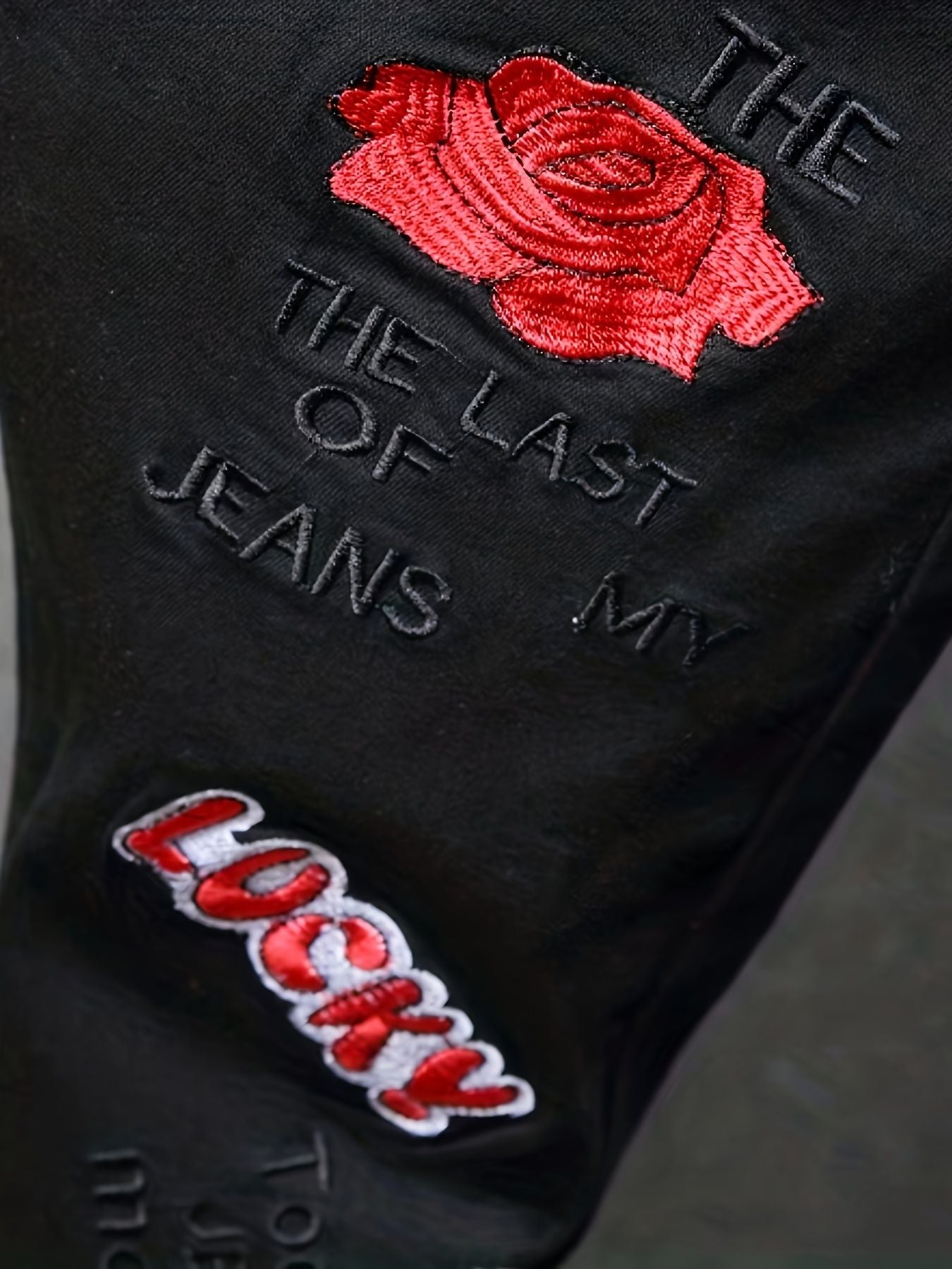 Men's slim fit jeans embroidered elastic straight leg denim pants