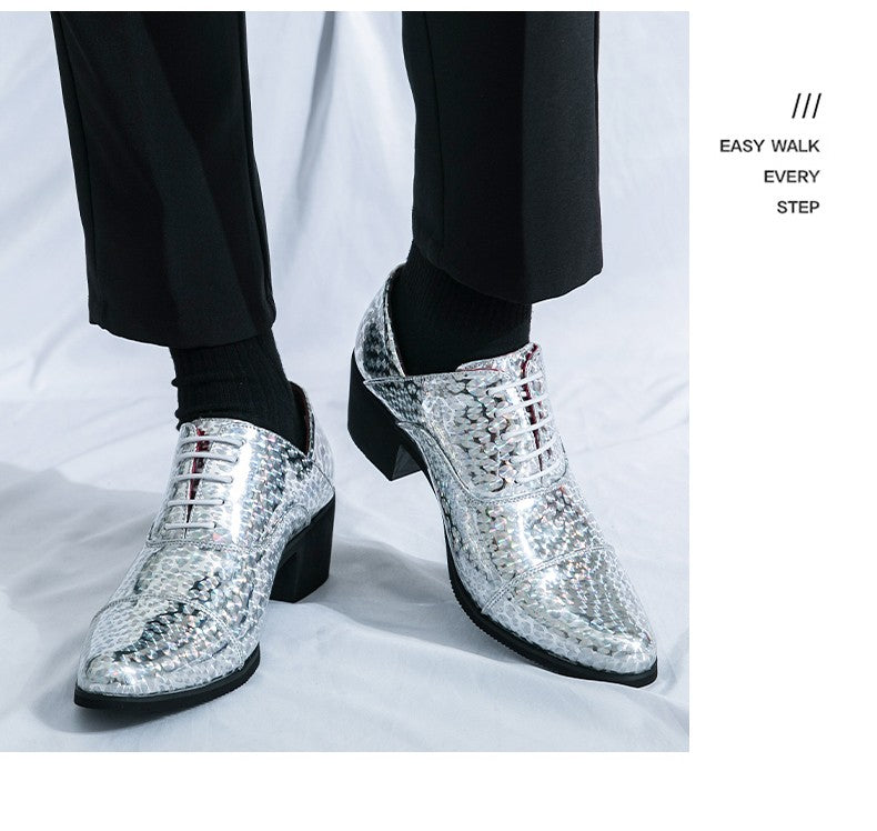 New pointed high-heeled shoes for men to increase business dress office men's shoes groom wedding wedding shoes