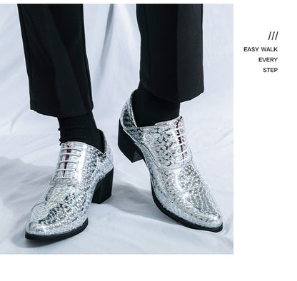 New pointed high-heeled shoes for men to increase business dress office men's shoes groom wedding wedding shoes