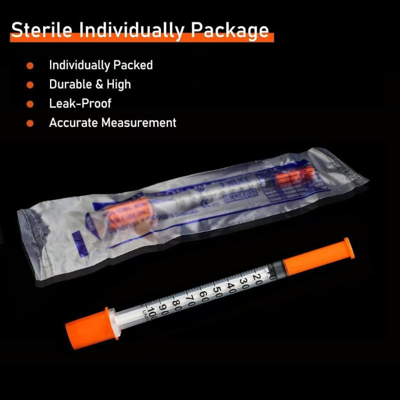 50 UNIDADES Seringa de insulina estéril descartável de 0,3ml/cc-29Gx13mm com agulha, embalada individualmente para medição de líquidos, alimentação de animais de estimação.