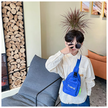 Bolsa de ombro infantil de cor lisa com letras simples, moderna, de nylon, para crianças, bolsa transversal, fofa, casual, para meninos, pochete, bolsa de mão