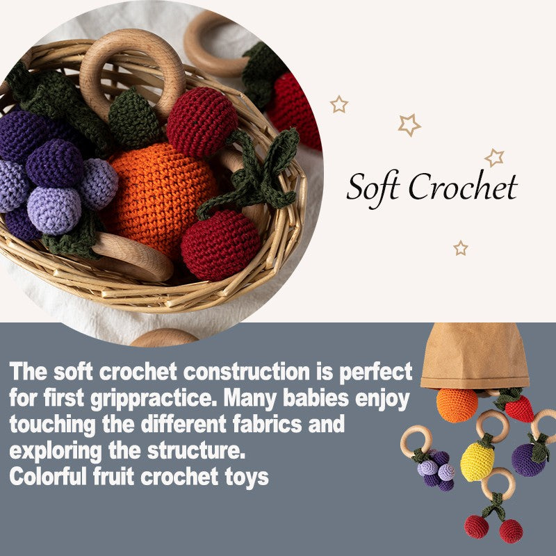 1 Brinquedo Chocalho de Crochê para Bebê Fruta Pulseira de Madeira com Design de Limão e Cereja Brinquedo Musical Chocalho para Bebês Brinquedos Mordedores Presentes para Recém-Nascidos