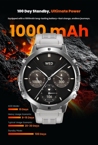 Smartwatch T-Rex 3 Militar Bateria 1000mAh 10ATM À Prova D'água GPS Bússola Altímetro Chamada AMOLED Masculino Natação Esportivo