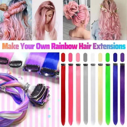 Extensões de Cabelo com Brilho em Degradê de Três Cores, Presilhas Sintéticas de Brilho de Arco-Íris Resistentes ao Calor