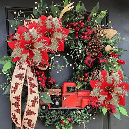 10pcs 14cm Glitter Poinsettia Christmas Artificial Flowers with Clips DIY Xmas Tree Ornaments Wreath Fireplace Decorations