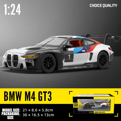 1:24 BMW M4 GT3 Carro Esportivo de Liga Leve Super Corridas com Luz e Som Brinquedo para Mães, Crianças, Meninos Jogos Miniatura de Carro