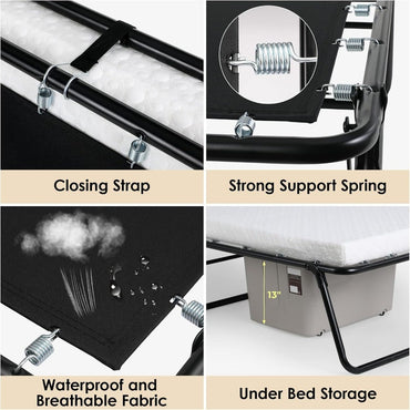 Rollaway Bed with Mattress for Adults,Foldable Bed,Portable Bed,Metal Bed Frame with Memory Foam Mattress, Guest Bed for Bedroom