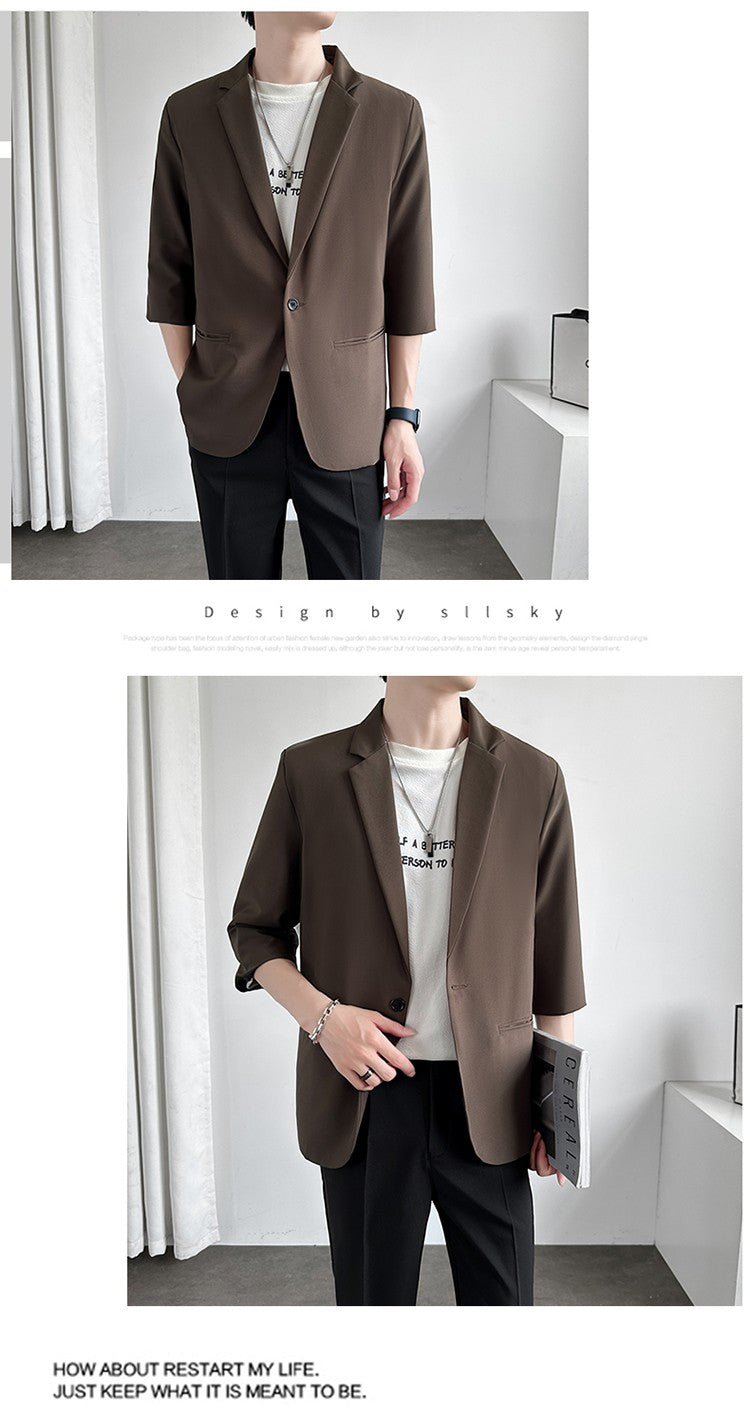 Men's Casual Seven-Five Sve Suit Jaet Thin Summer Faionable Korean Sle Five-Five ort Sve Small Western Clothes