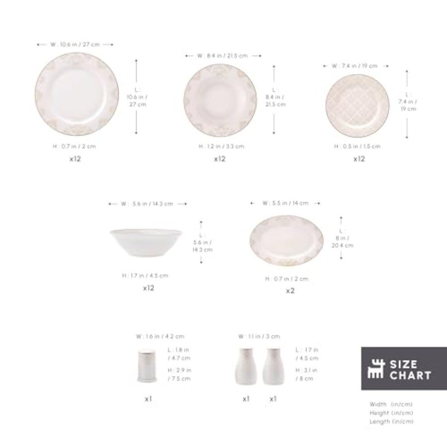 Siena 53Piece Porcelain Plates and Bowls Set with Dinner and Dessert Plates Shakers Bone China Dishware Sets Kitchen Dinnerware