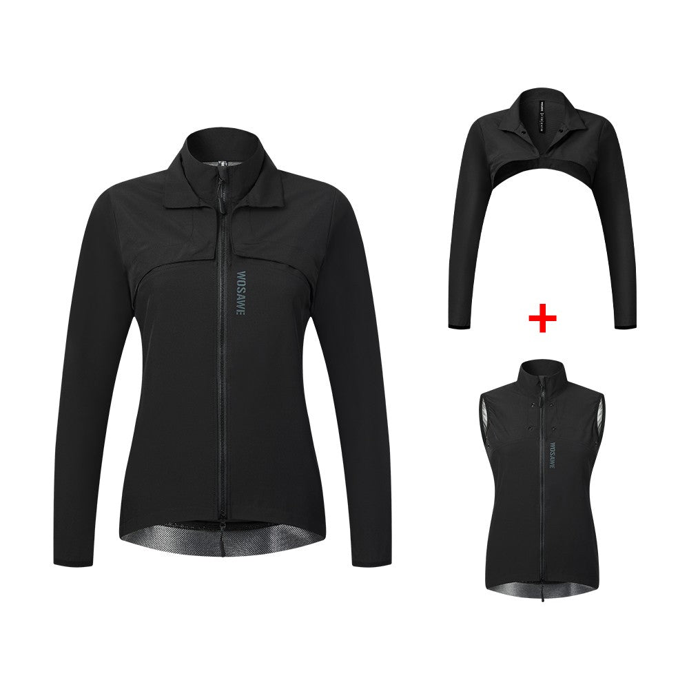 WOSAWE Women Windproof Waterproof Reflective Cycling Jacket MTB Bicycle Long Sleeve Windbreaker Sleeveless Vest Bike Coat