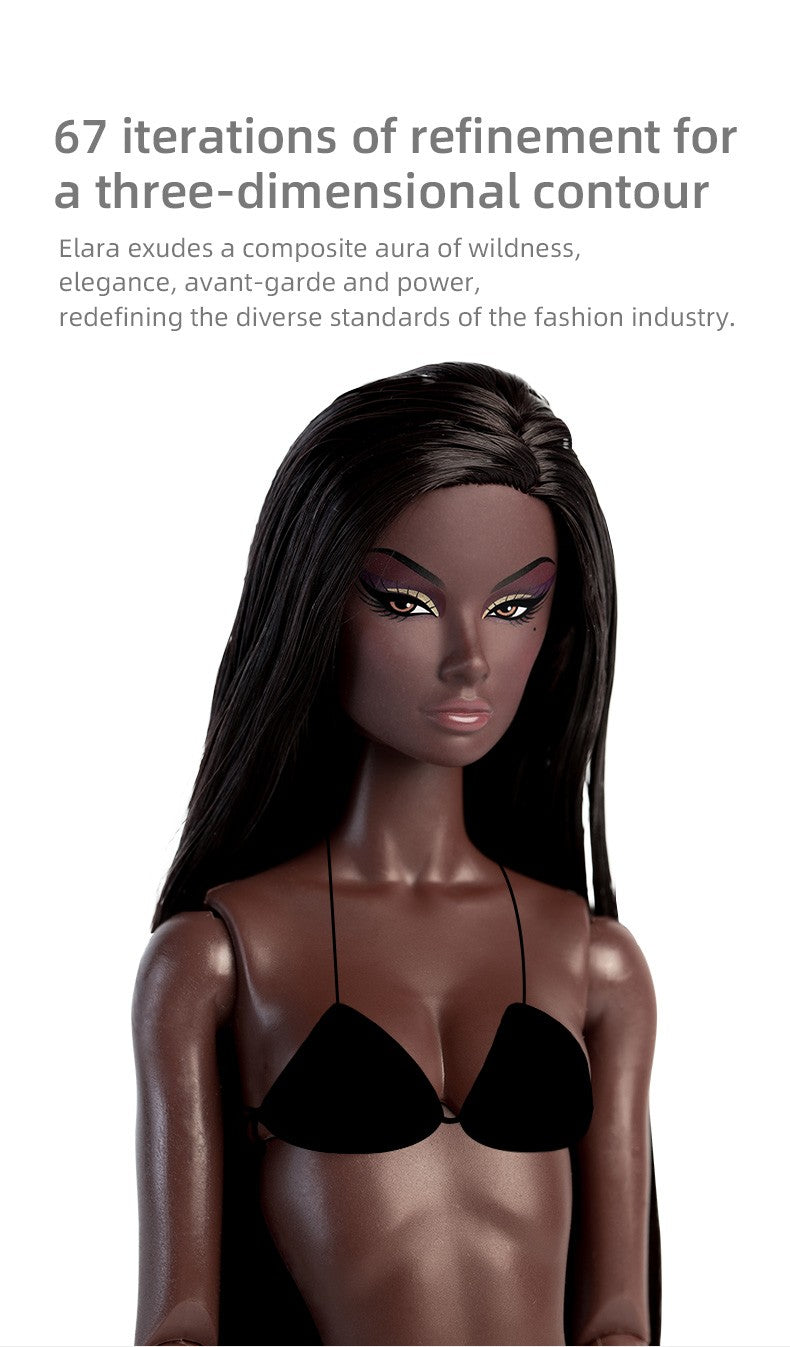 Xianxian Doll 32cm GALA ELARA BJD Supermodel Charcoal Skin Afro Straight Wavy Wig Set Limited Collector Birthday Gift