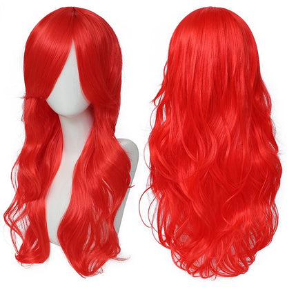 Peruca Cosplay Anime Versátil Multicolorida Cabelo Longo Cacheado com Cabelo Levemente Cacheado Peruca de Fibra Sintética