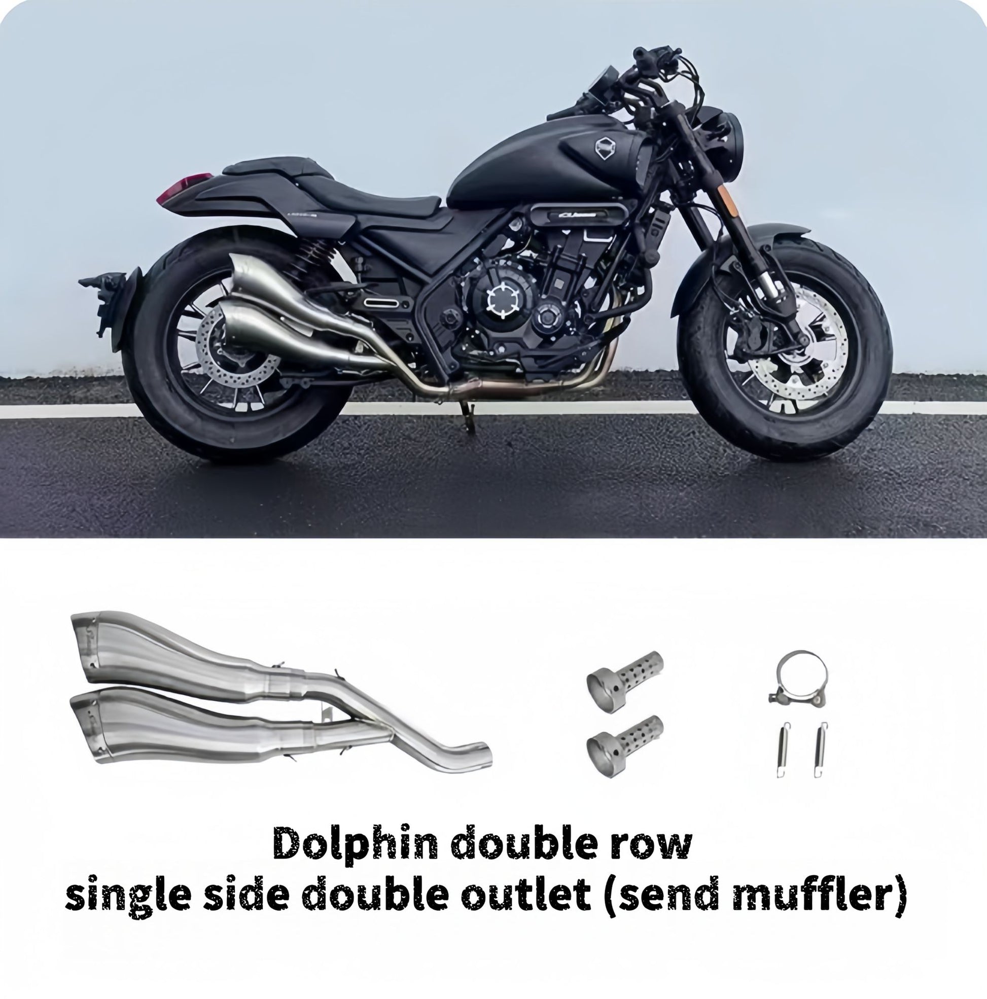 For VOGE CU525 special modified accessory HA dolphin dual exhaust system - the full-length sound is deep and low-pitched.