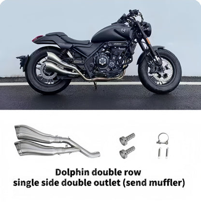 For VOGE CU525 special modified accessory HA dolphin dual exhaust system - the full-length sound is deep and low-pitched.