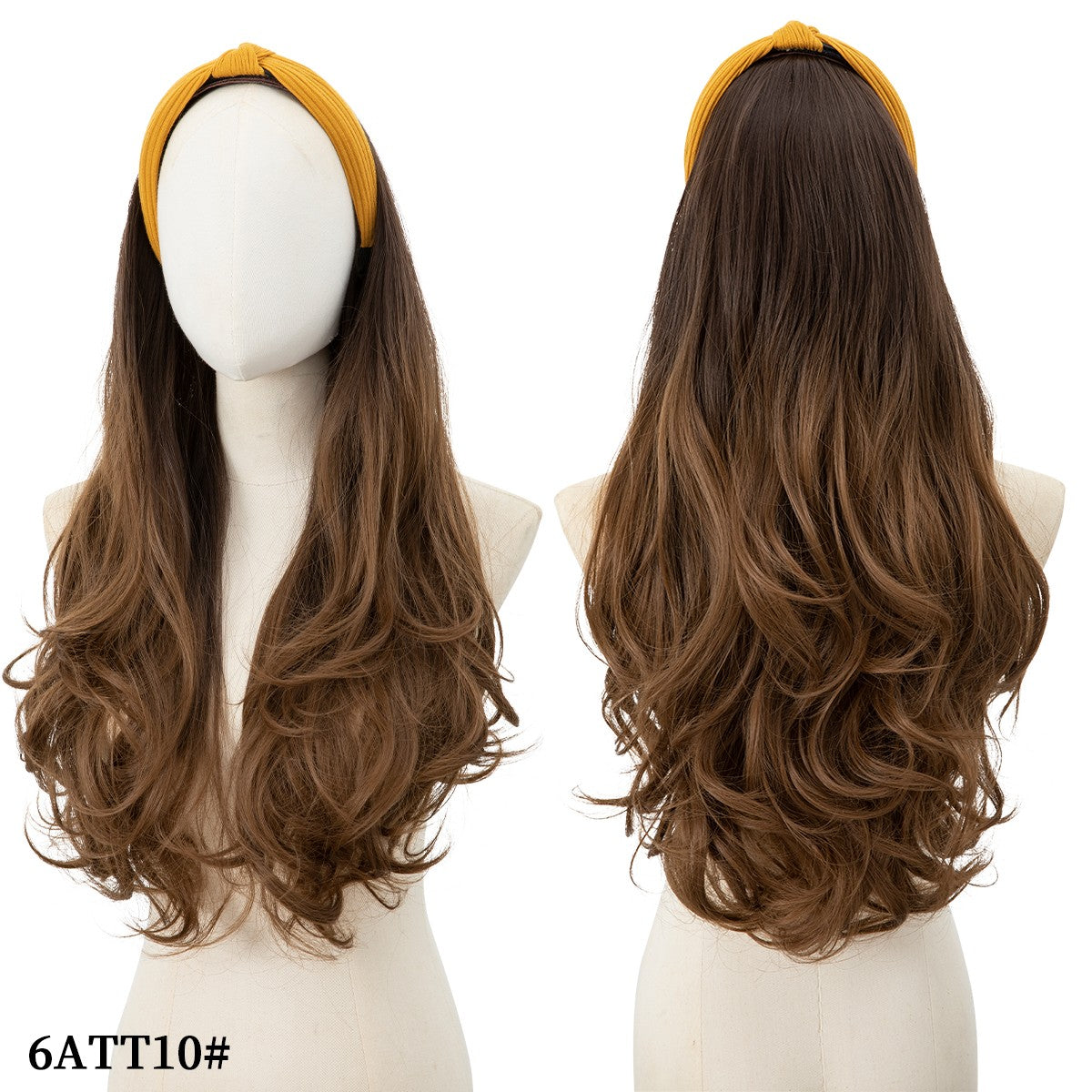 Peruca de Cabelo Sintético Longo Ondulado com Faixa Feminina Ombré Castanho Preto Loiro Cosplay Natural Resistente ao Calor Meia Peruca para Mulheres