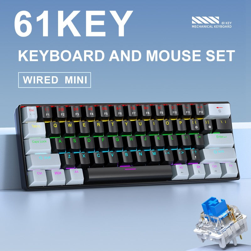 Mini Teclado Mecânico APAYADO K61, Com Fio, 61 Teclas, RGB Fantasma, Switch Mecânico Preto/Branco Vermelho/Azul para Jogos, 60% Portátil