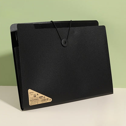 1PC Premium Black 5-Compartment Folder with Handle, Durable PP Desk Organizer with Color-Coded Labels for Office & Home Use